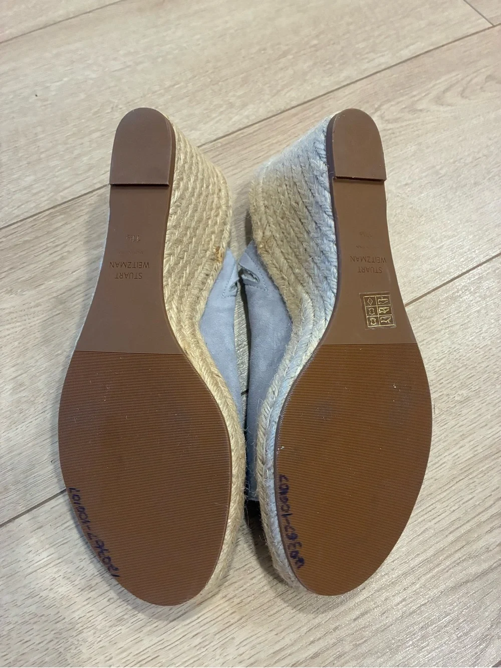 Stuart Weitzman Women’s Mirabella Suede Espadrille Wedge Mules Blue Size 11.5